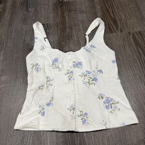 Hollister White Floral Linen Tank Top